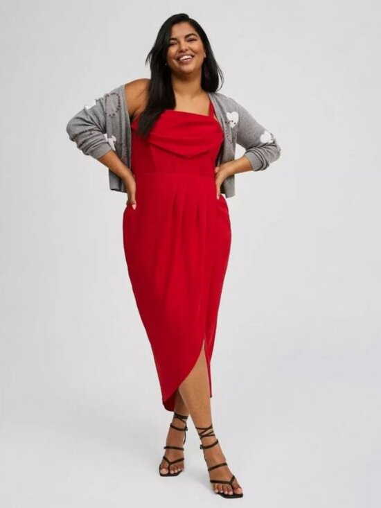 torrid Dresses & Skirts - Torrid NWT Jester Red Corset Bustier Tulip Hem Cowl Neck Midi Dress Size 16
